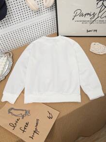 Tween-Mädchen Lässiges, Oversized Sweatshirt mit Rundhalsausschnitt und langen Ärmeln und Sternenmuster - Weiss - Übersicht 2