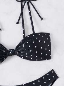 SHEIN Swim 2pcs/Set Women Dot Print Twist Knot Front Bikini Set, Casual Resort Swimwear, Summer Beach Vacation