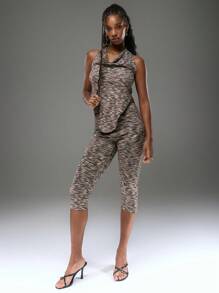 MUSERA Pantalones capri ajustados de punto acanalado, solo Bottom, estilo callejero de mujer para fiesta de verano - Café integral - Ver 1