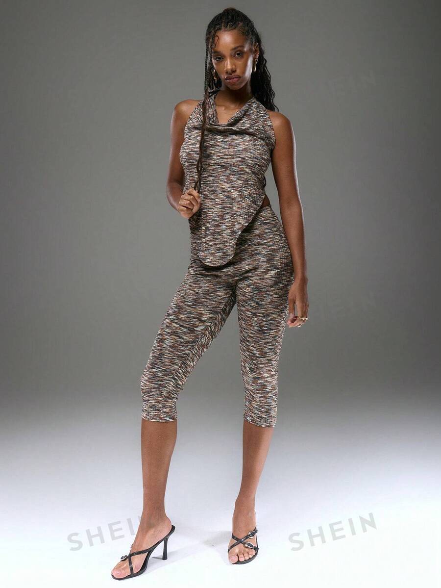 MUSERA Pantalones capri ajustados de punto acanalado, solo Bottom, estilo callejero de mujer para fiesta de verano - Café integral - Ver 1