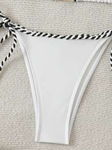 Swim Vcay 女士 2 件套 Springbreak 纯色黑白编织肩带撞色夏季海滩度假风格比基尼套装 - 黑與白 - 查看 7