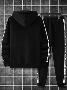 Manfinity Homme 2pcs/Set Men Hooded Sweatshirt And Pants, Casual & Fashionable For Daily Wear, Fall Clothes - Black - View 2