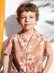 SHEIN Set maglietta e pantaloni per ragazzi giovani, stile semplice e alla moda, adatto per uso casual quotidiano - Castano - Visualizzare 4