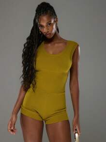 MUSERA Ribbed Knitted Cinched Waist Sleeveless Playsuit Spring Summer Deconstructed Festival Holiday Sexy Basics