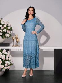 Modelyn Vestido elegante de mujer con cuello oblicuo y diseño de capas