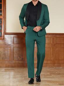 Calvornis Conjunto de chaqueta de manga larga y pantalones de unicolor, estilo simple y casual para uso diario - Verde Oscuro - Ver 5