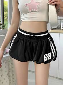 SHEIN Tween 女童运动休闲芭蕾舞蕾丝边撞色运动短裤、南瓜裤