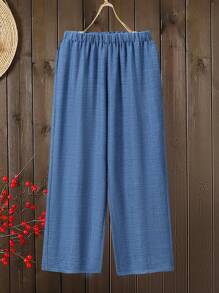 Lacomfia Ensemble 2 pièces de Top à manches courtes et pantalon long en couleur unie et patchwork, grande taille - Bleu gris - Voir 3