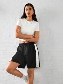 Manfinity VCAY Unisex Casual Knitted Side Slit Mid-Rise Straight Leg Shorts - Black - View 6