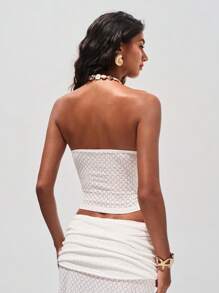 Opulessa Top corto de punto de unicolor tipo bandeau para mujer - Blanco - Ver 2