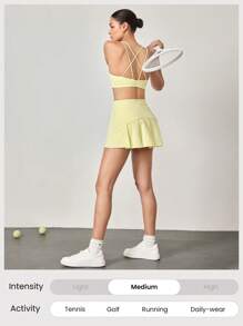 GLOWMODE 4.5 英寸舒适弹力 360° 收腹超高腰 V 形臀部荷叶边健身裙内置短裤网球高尔夫日常