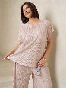 Chikora Blusa con mangas tipo murciélago y pantalones de pierna ancha de talla grande