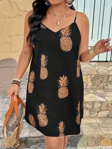 SHEIN VCAY Abito canotta con stampa ananas, taglie forti, casual ed elegante per l'uso quotidiano