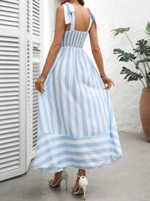 Breezaya Damska sukienka w paski z ramiączkami spaghetti, patchworkiem i kokardą