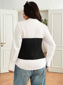 SHEIN EZwear 大码休闲西装套装，简约时尚休闲装，春夏 - 黑與白 - 查看 4