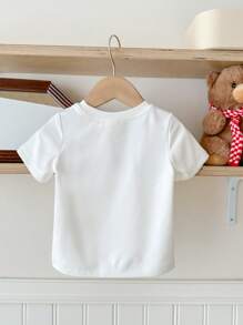 SHEIN Baby Girl Cute Horse Print, Casual Simple Short Sleeve Round Neck Top, Suitable For Summer - White - View 3