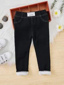 SHEIN Jeune Fille Legging À Applique Lettre À Doublure Thermique Taille Élastique