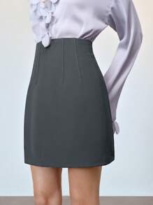 Arave Women's Office Chic Elegant Chic Spring/Summer High Waisted Mini Skirt,Summer Outfits For Women,Business Casual Skirt,Gray Skirt - Grey - View 4