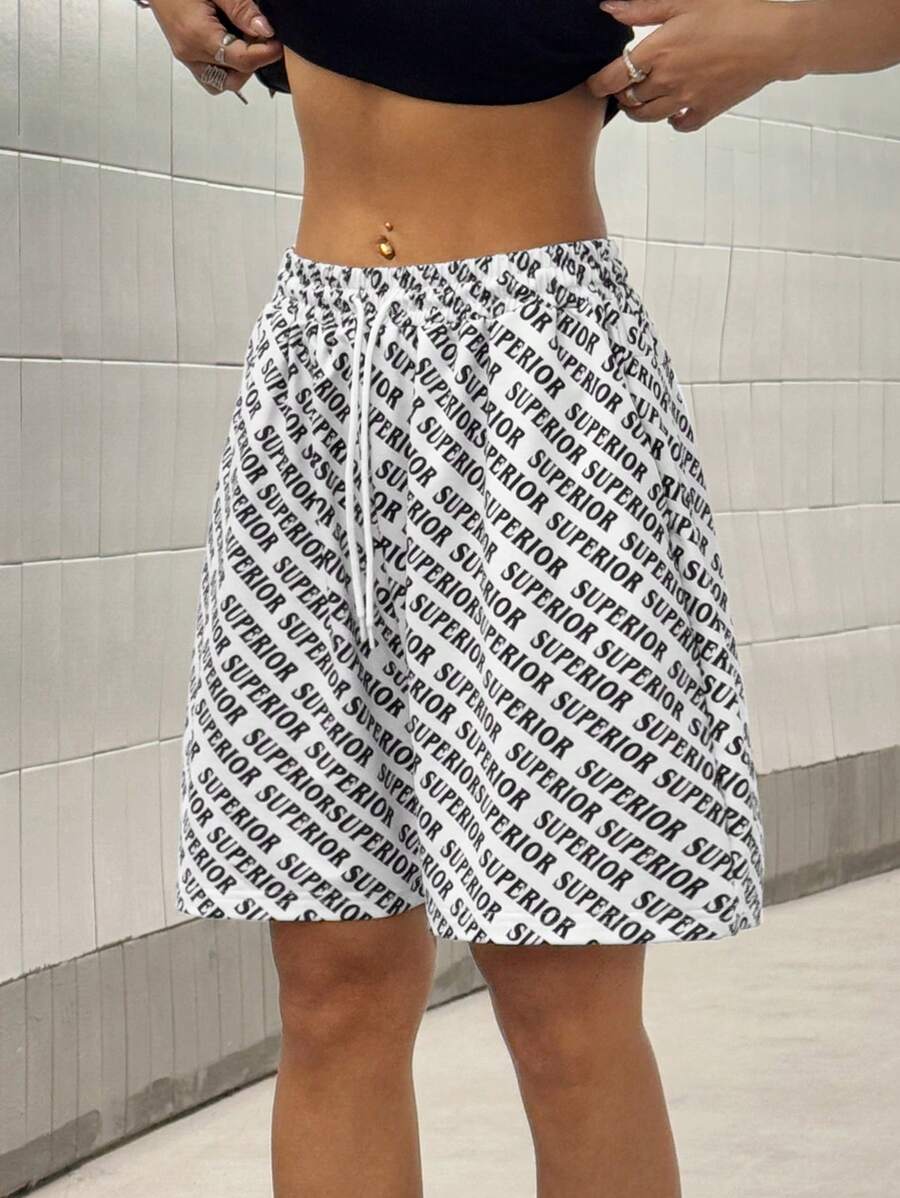 StreetHx Women's Streetwear Printed 1/2 Length Shorts, Minimalist Fashion Casual Everyday - Black and White - View 1