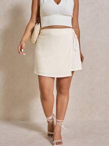 Elaquor Plus Size Shorts Solid Color Simple Fashion Casual Daily - Apricot - View 4