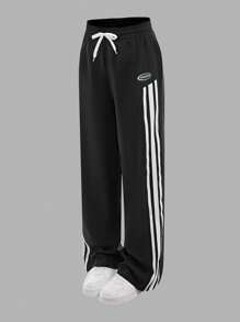 SHEIN 2 Stücke/Set für Teenager Mädchen Lässiger Sport Buchstaben & Symbol Muster weiß ärmellos Strick-Trägertop und weite Hose mit Kordel Dekor, vielseitige Sommer Mode