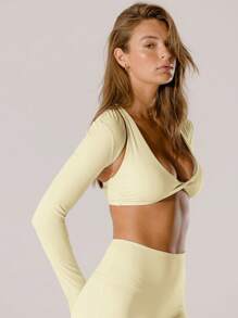 Aralina Leisurewear Womens Butter Yellow Body-Hugging Active Workout Crop Shrug