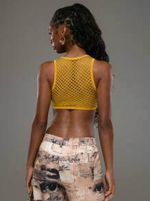 MUSERA Extreme Crop Mesh Raw Hem Tank Top Sexy Women Street Style Vacation Summer Festival Rave Summer - Yellow - View 3