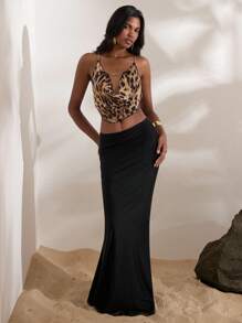 Opulessa ملابس علوية سامي برباط على شكل سلاسل بطبعة نمر - كاكي - مشاهدة 3