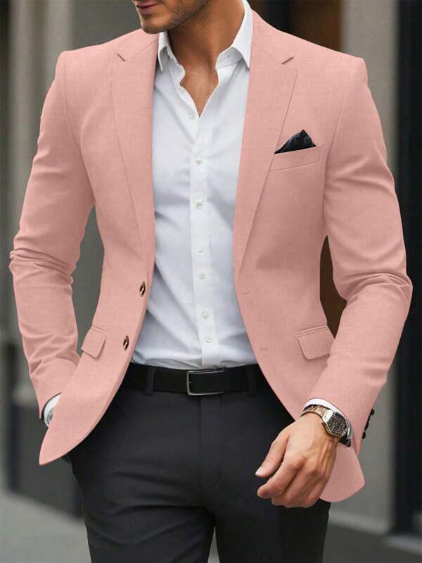 Manfinity Mode 1pc Men Autumn Stand Collar Long Sleeve Single-Breasted Suit Jacket, For Commute & Daily Wear