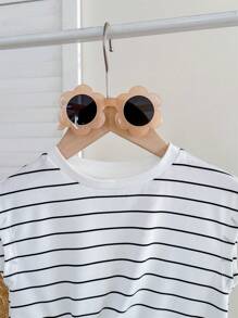 SHEIN Babygirl 夏季可爱百搭针织扭纹条纹背心 - 黑與白 - 查看 4