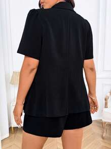 SHEIN LUNE Plus Puff Sleeve Blazer & Shorts - Black - View 2