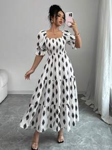 Elenzga Women's Patchwork Floral Print Short Sleeve Maxi Dress (Asymmetric Floral Print)