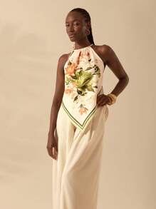 CAJUNI 花卉印花不对称下摆挂脖上衣 - 彩色 - 查看 6