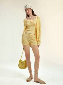 SHEIN LUNE 3pcs/Set Women's Bright Yellow Knitted Camisole, Casual Commute & Vacation Sweet Style, Spring/Summer - Yellow - View 7