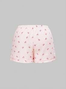 ROMWE Kawaii Sweetheart Plus Size Striped Bowknot Full Print Comfortable Woven Bubble Crepe Plus Size Home Clothes Pajama Set - Multicolor - View 6