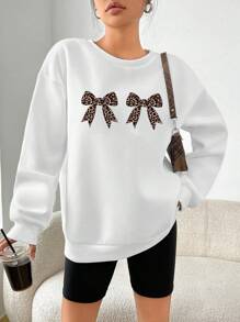 Attitoon Áo nỉ chui đầu nhẹ cổ tròn họa tiết da báo trắng tối giản, thoải mái dành cho nữ vào mùa thu/đông - trắng - Xem 4