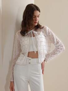 Anewsta 带有珍珠和水钻透明细节的淑女长袖夹克