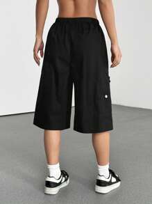 SHEIN EZwear Casual All-Match Black Drawstring Waist Cargo Pants - Black - View 2