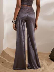 Opulessa Pantalones de pierna ancha con encaje guipur de contraste