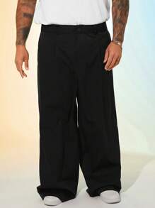 EASEVO Plus Size Men's Loose Woven Black Long Casual Pants