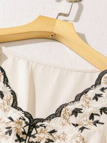 SHEIN LUNE Plus Size Holiday Casual Floral Embroidered Shirt - Apricot - View 4