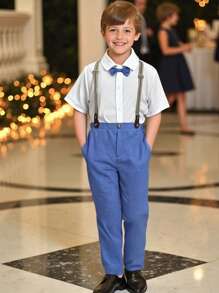 青少年男孩休闲短袖衬衫和长裤套装