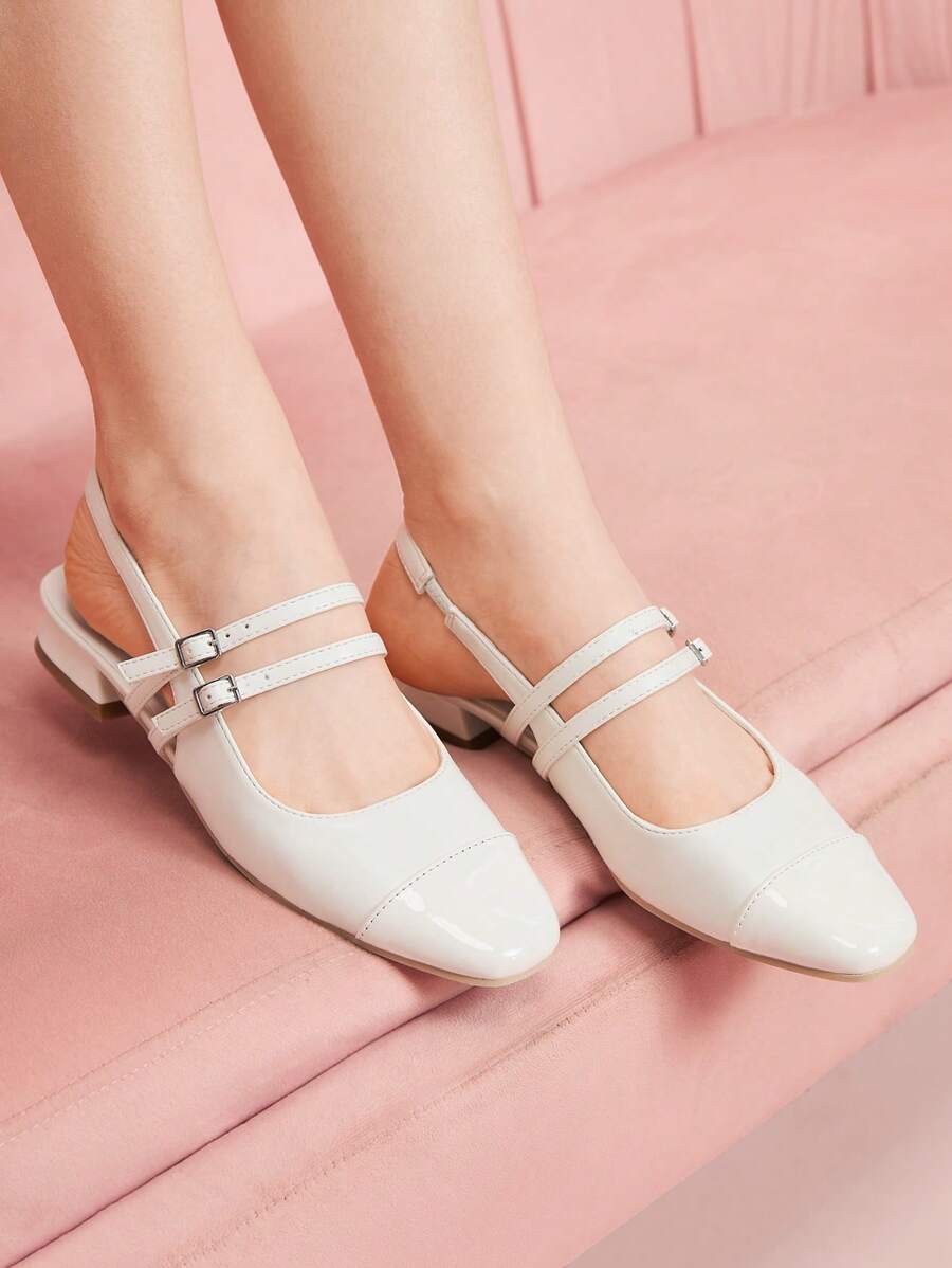 CUCCOO DOLLMOD Women's Fashion White Shiny Patent Leather Patchwork Mary Jane Flats, Square Toe, Suitable For Commuting, Dating, Party, Festive, Holiday, Wedding Spring Shoes Spring Break Easter - Chantilly - View 1