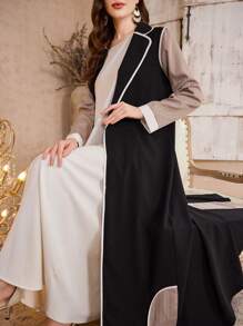 Al Najma Unique Striped Patchwork Collar Cover Up Abayas