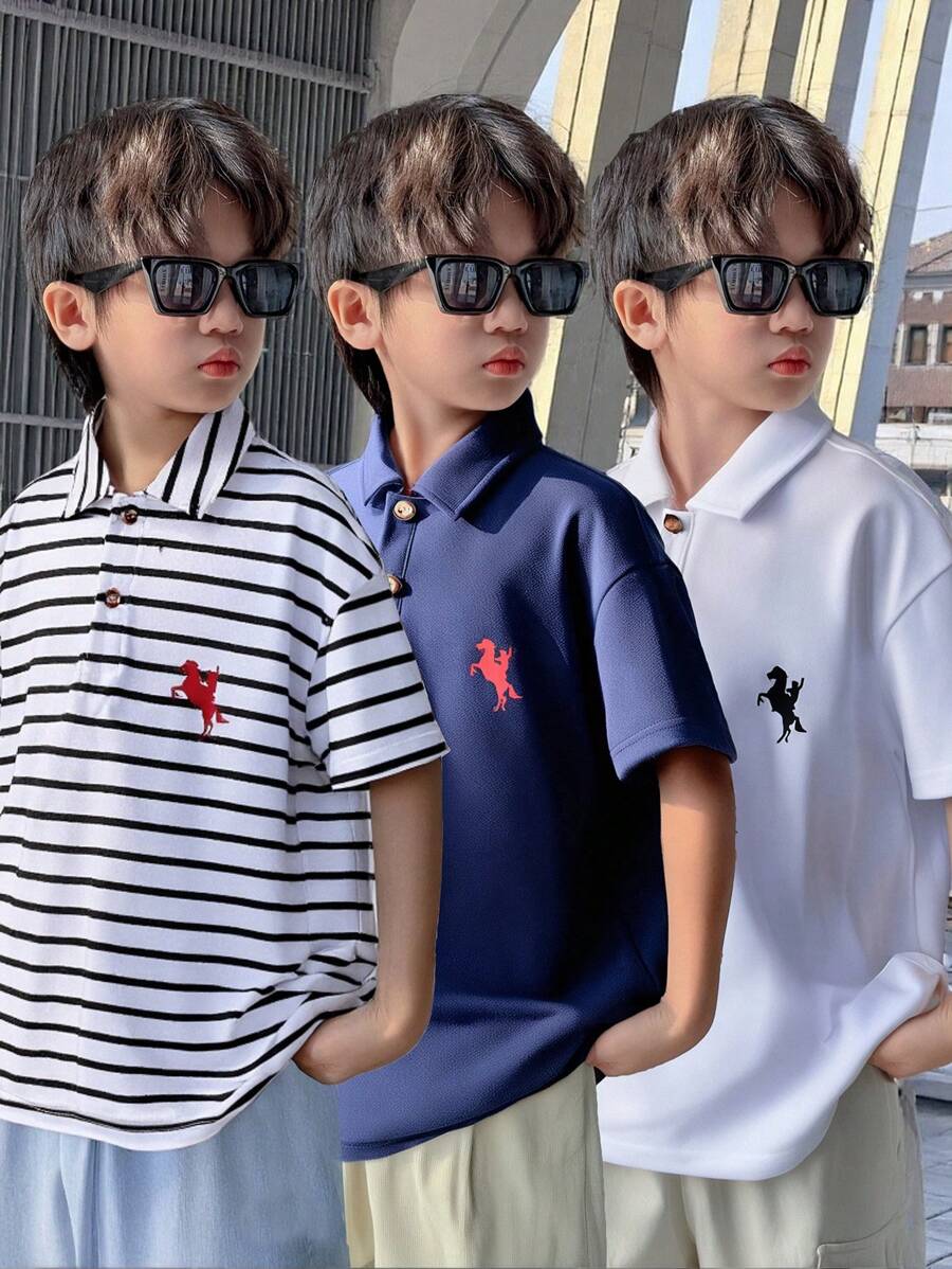 SHEIN Leap Crew 青少年男孩多件装休闲短袖 Polo 衫 - 彩色 - 查看 1