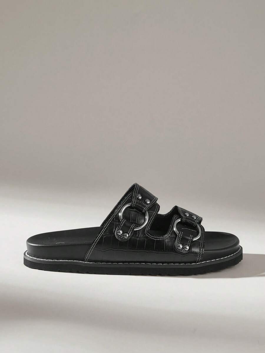 Solecia Simple Casual Solid Color Buckle Flat Comfort Sandals