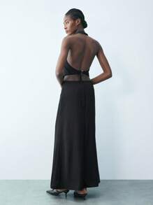 Maija 女式 V 领修身腰部西装背心和长裙，现代都市百搭春夏商务休闲装，黑色两件套 - 黑色 - 查看 5