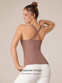 GLOWMODE Seamless Soft Push Up Bra Tummy Control Solid Straps Low Impact Yoga Daily - Redwood - View 3