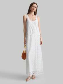 Ontre Women's 2025 New Elegant Sleeveless Solid Color Lace Super Long Dress, Bohemian Style, Vacation, Holiday, Spring - White - View 5