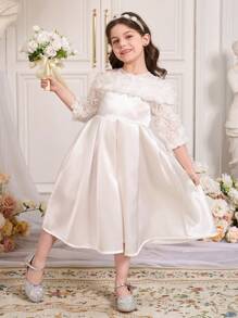 SHEIN Abito semplice e casual da tutti i giorni con stampa floreale 3D a tinta unita per ragazze giovani